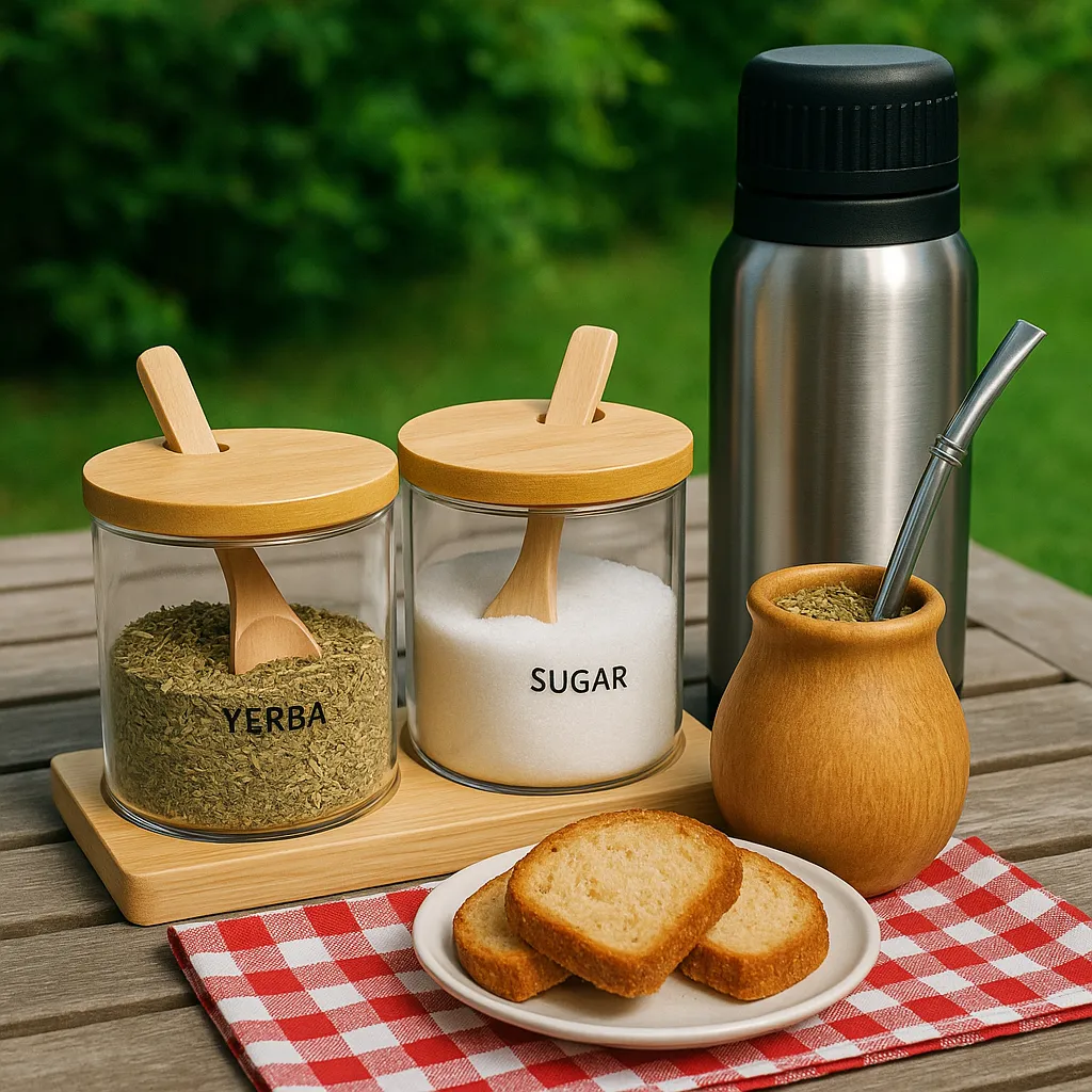 Especiero X2 Con Tapa + Base Y Cuchara Bambu