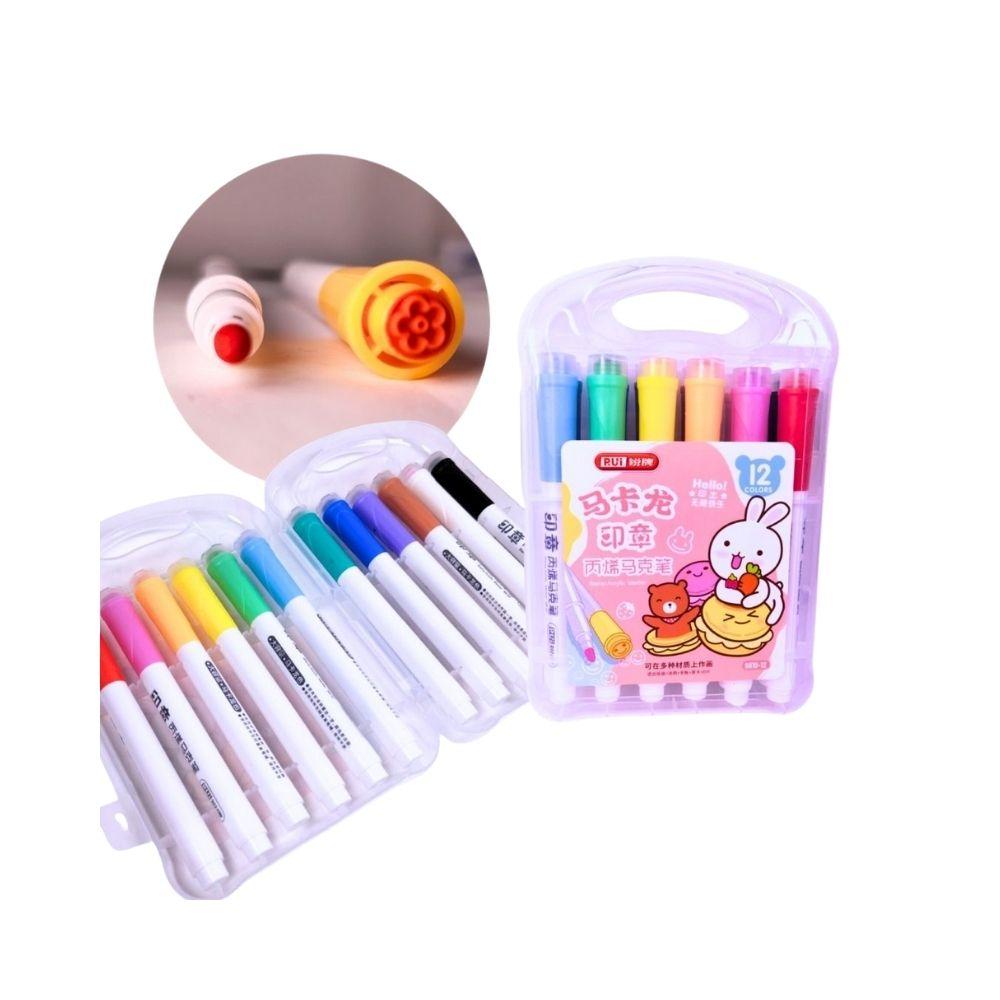 Marcadores X 12 Con Sellitos Y Estuche