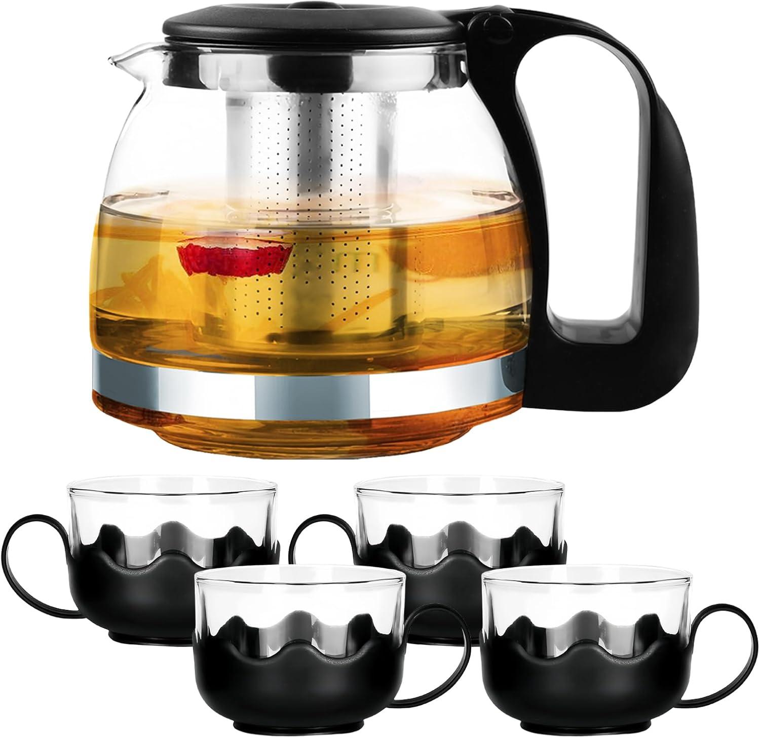 Tetera Vidrio Con Infusor + 4 Tazas