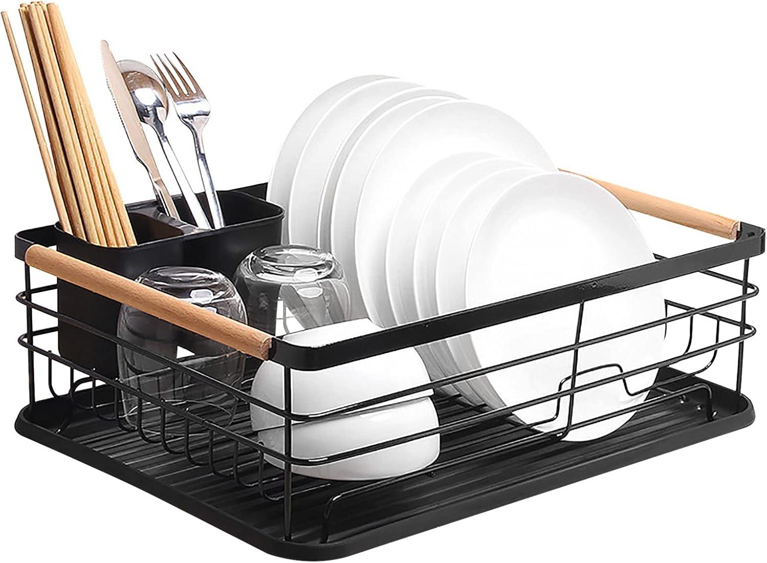 Escurridor Platos Negro Detalles Madera