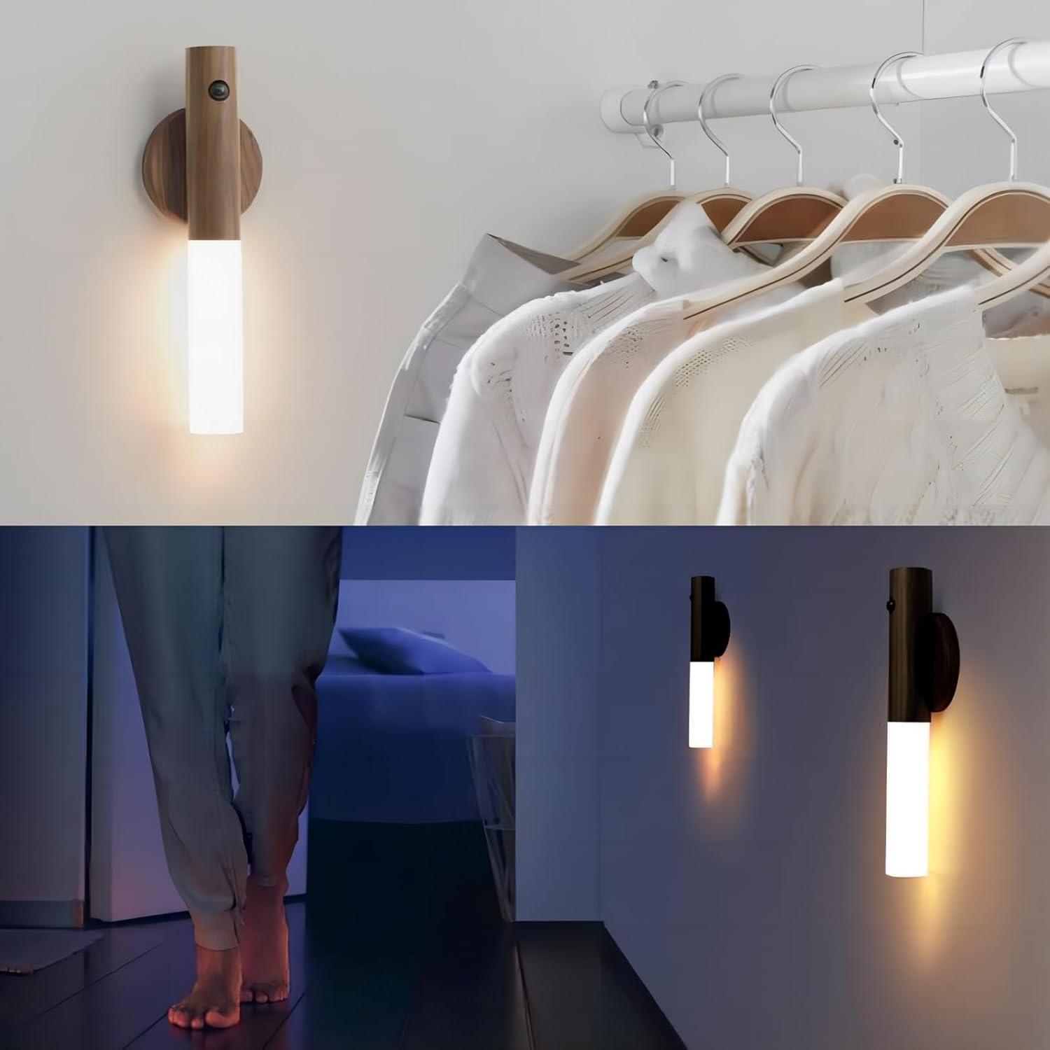 Lampara Led Aplique Nordico Recargable Autoadhesivo Madera