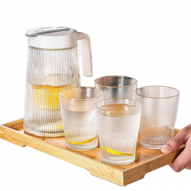 Jarra Vidrio Labrada + 4 Vasos