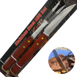 Set Asado Acero Inox Cuchillo y Tenedor Largos